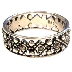 Vintage 925 Sterling Silver Marcasite Band Size 7 Art Deco Unisex
